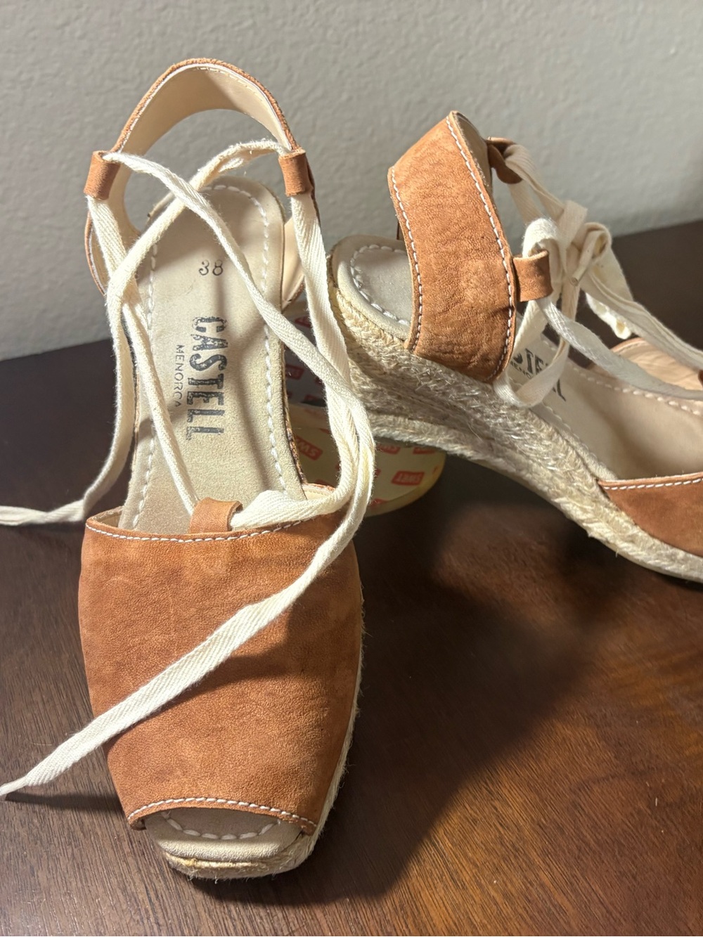 These are Castell Menorca wedge espadrille sandals Size 38